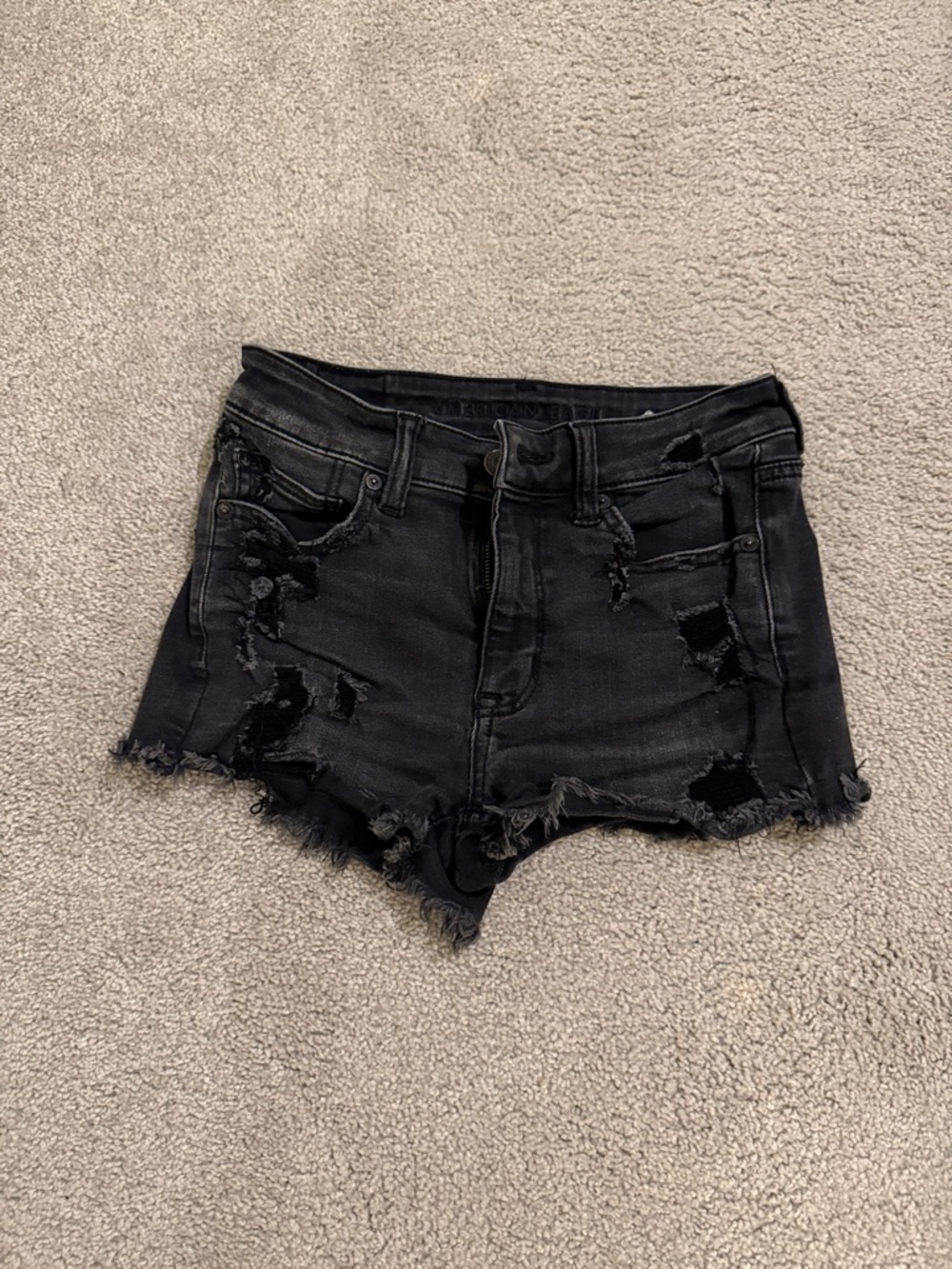 American Eagle Outfitters Black Distressed High-Rise Jean Shorts